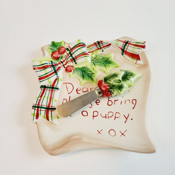 Fitz & Floyd Dear Santa Snack Plate & Spreader, 2009 Christmas Bring Me A Puppy - Picture 2 of 13